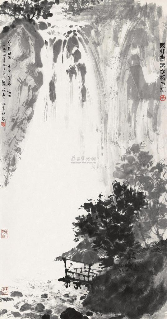 傅抱石 听瀑图 立轴