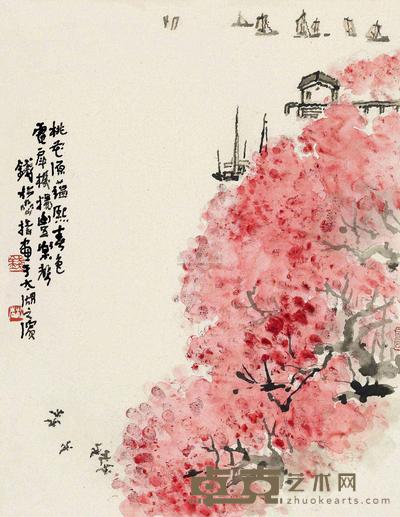 钱松嵒 桃花熙春图 镜心 45×34.5cm