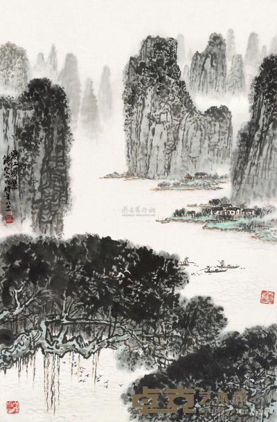 钱松嵒 漓江渔乐 镜片 69×45.5cm