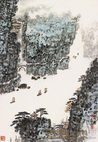钱松嵒 蜀江图 立轴 64×44.5cm