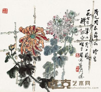 钱松嵒 1975年作 采菊东篱下 镜片 31×36cm