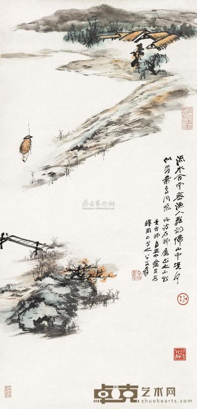 张大千 1978年作 归渔图 镜片 100×48cm