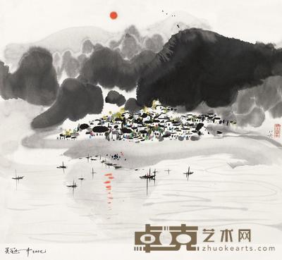 吴冠中 1986年作 江村日出 镜片 59×68cm