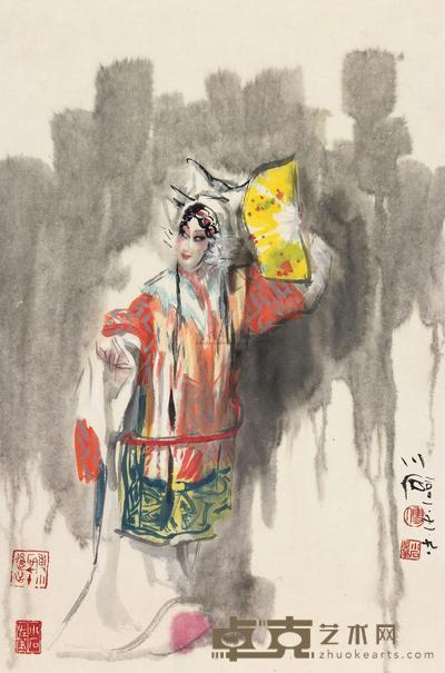 傅小石 贵妃醉酒 镜片 45.5×67.5cm