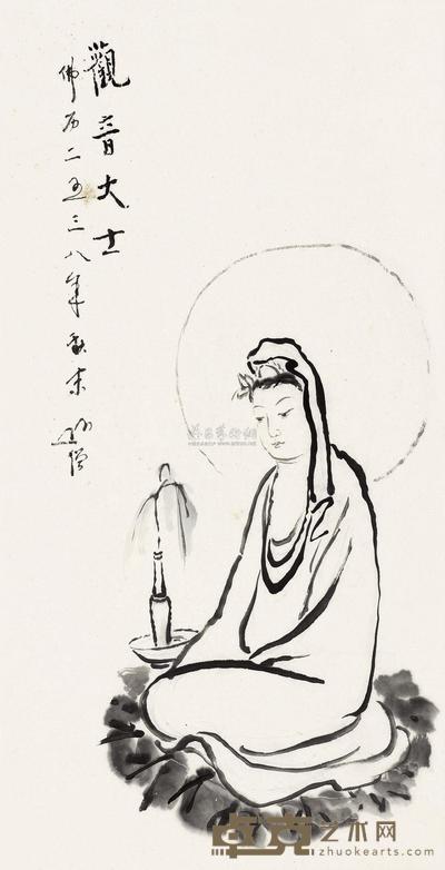 圆霖法师 观音大士 镜心 68×34.5cm