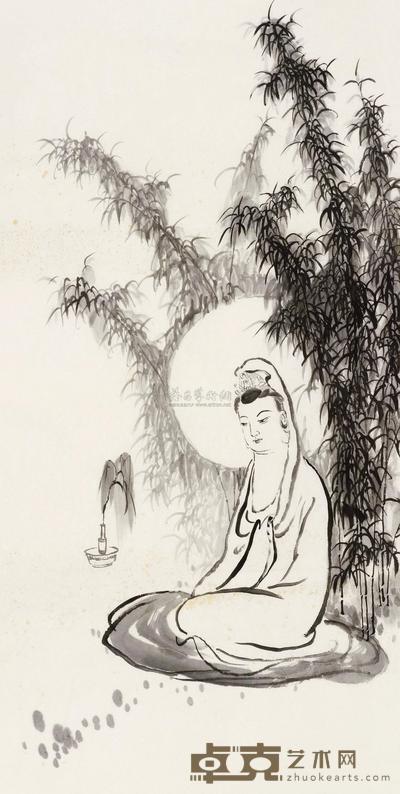 圆霖法师 竹林观音 镜心 68×35cm