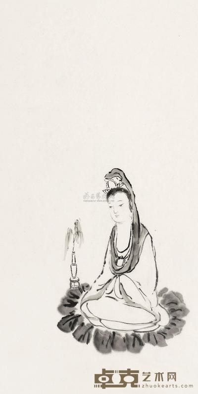 圆霖法师 观音大士 镜心 68×35cm