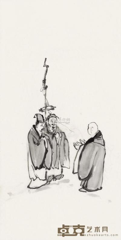 圆霖法师 虎溪三笑 镜心 68×35cm