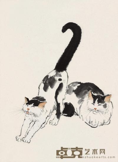 徐悲鸿 猫戏图 镜片 69×49.5cm