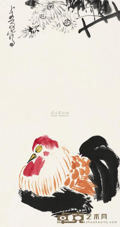 罗尗子 鸡 镜心 50.5×27cm