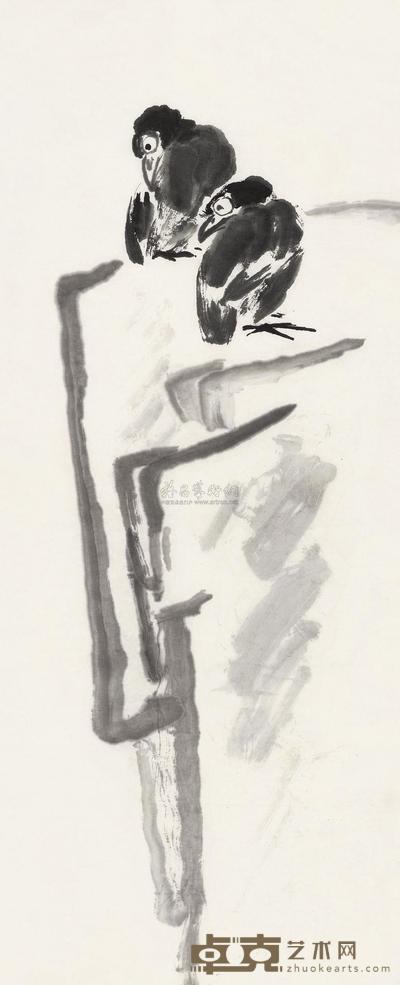罗尗子 八哥 镜心 85×37cm