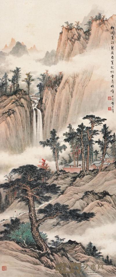 黄君璧 1947年作 松瀑觅句 立轴 140.5×59cm