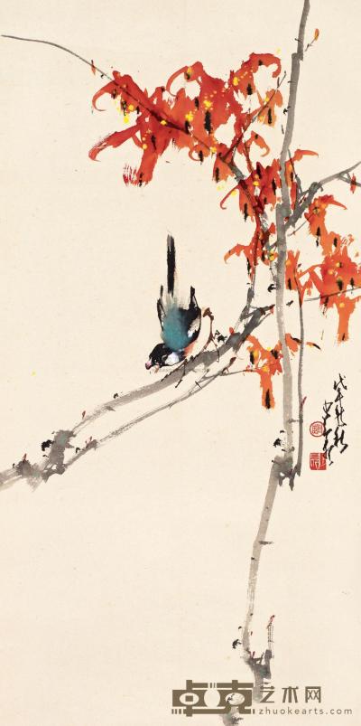 赵少昂 1978年作 红叶翠鸟 立轴 83.2×41.5cm