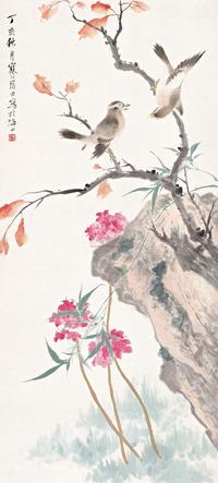 江寒汀 1947年作 花竹画眉 立轴