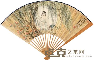 樊浩霖 谭泽闿 乙亥（1935）年作 柳窗诗思 节录苏轼《答谢民师书》 成扇 18.5×51.5cm