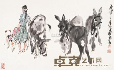 黄胄 庚申（1980）年作 少女牧驴 镜心 46.5×74.5cm