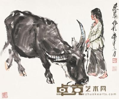 黄胄 庚申（1980）年作 牧牛图 镜心 56.5×66.5cm