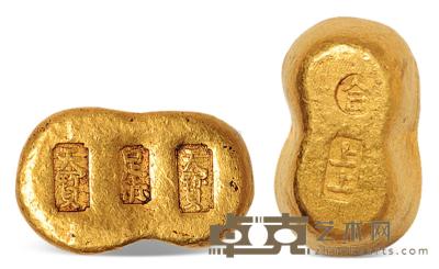 民国时期“天宝”、“足赤”二两金锭一枚 重62.26g