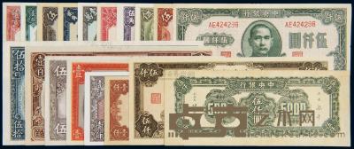 民国时期中央银行不同年份、不同版别、不同面额纸币 （一组） 