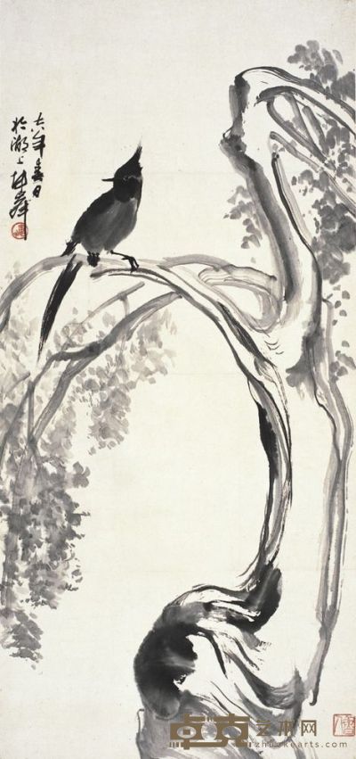 卢坤峰 仙禽寿柏 96×45cm