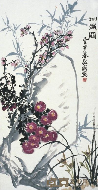 商敬诚 四友图 83×43.5cm