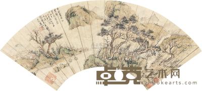 萧云从 （款） 平林翠色 扇片 17×50cm