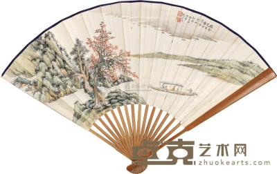 赵晋 瘘叟 山水书法 成扇 18.5×49.5cm