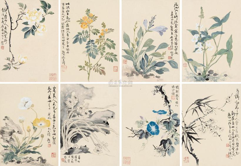 陆抑非 临新罗花卉册 册页 （八开）