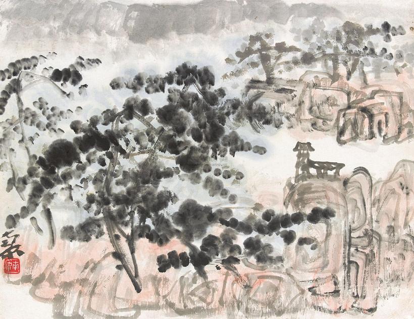 陈子庄 眺望群山 镜心