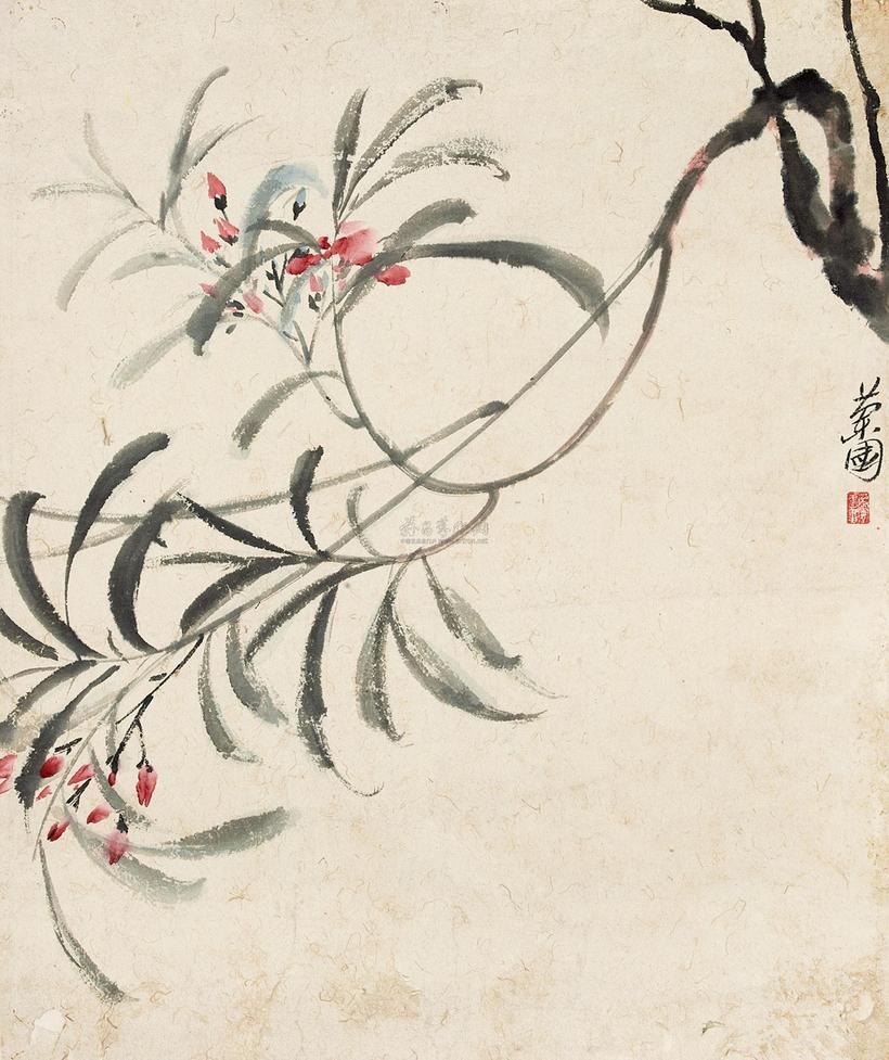 陈子庄 夹竹桃 镜心