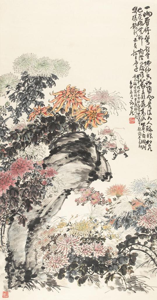 谢公展 1932年作 菊石图 立轴