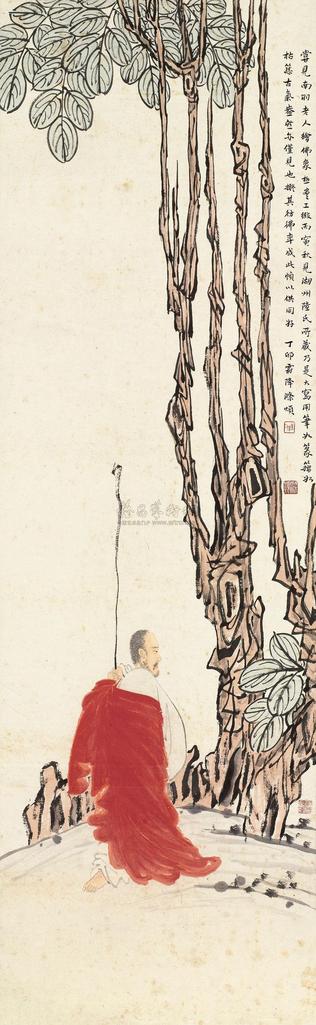 俞明 1927年作 红衣达摩 立轴