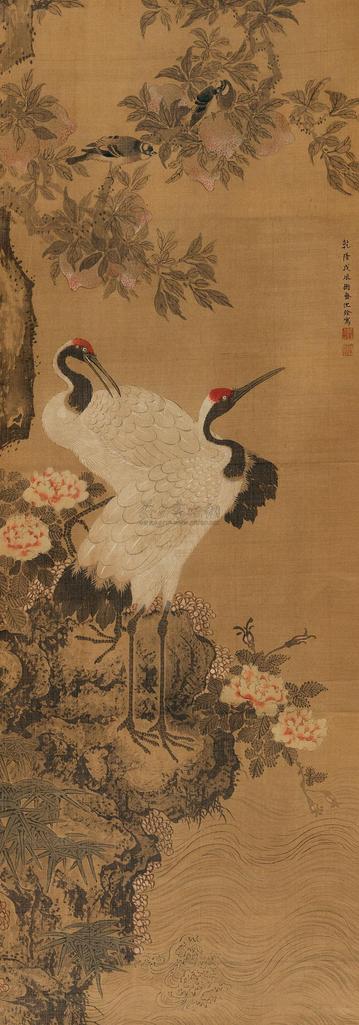 沈铨 1748年作 双鹤图 立轴
