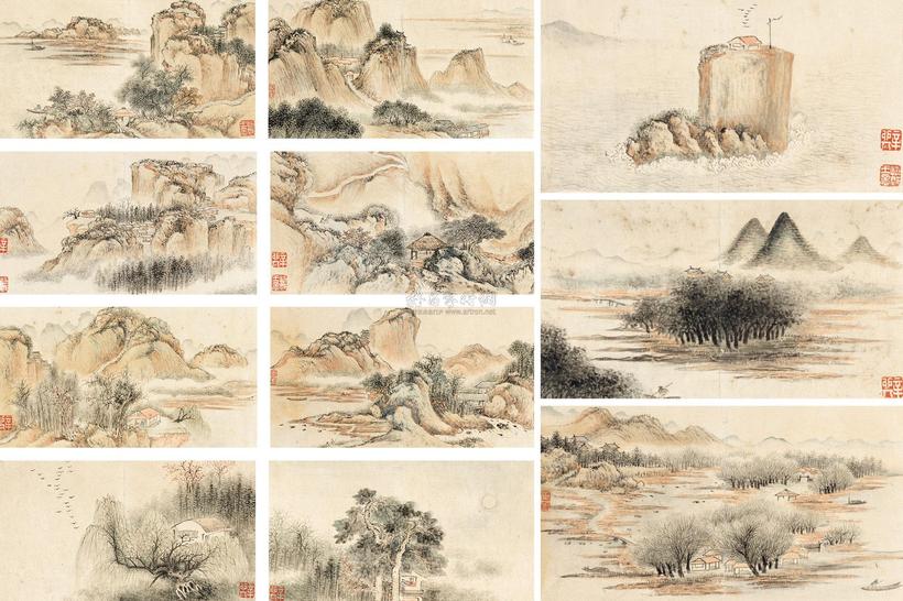 允禧 仿古山水册 册页 （十一开）