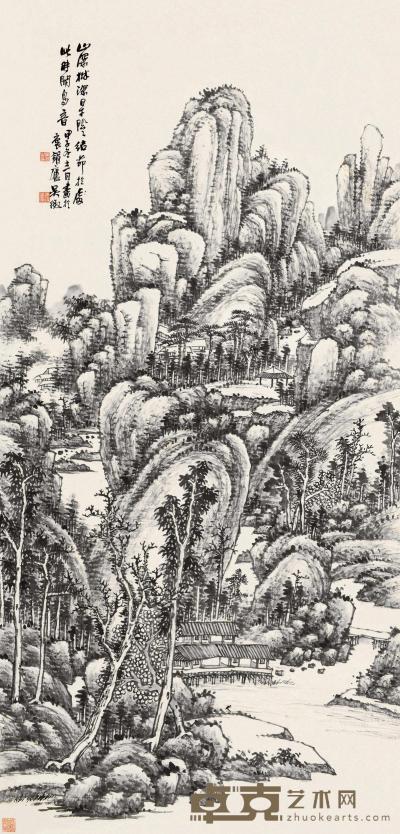 吴徵 甲子（1924）年作 山深鸟音 立轴 108×52cm