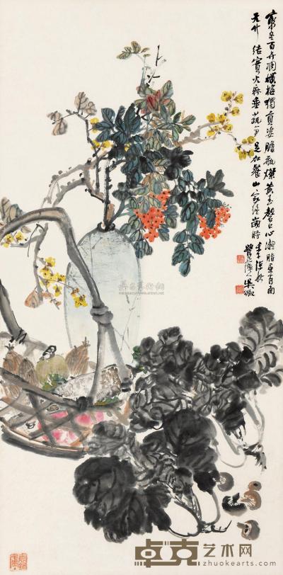 吴徵 壬午（1942）年作 岁朝清洪 镜片 103×51cm