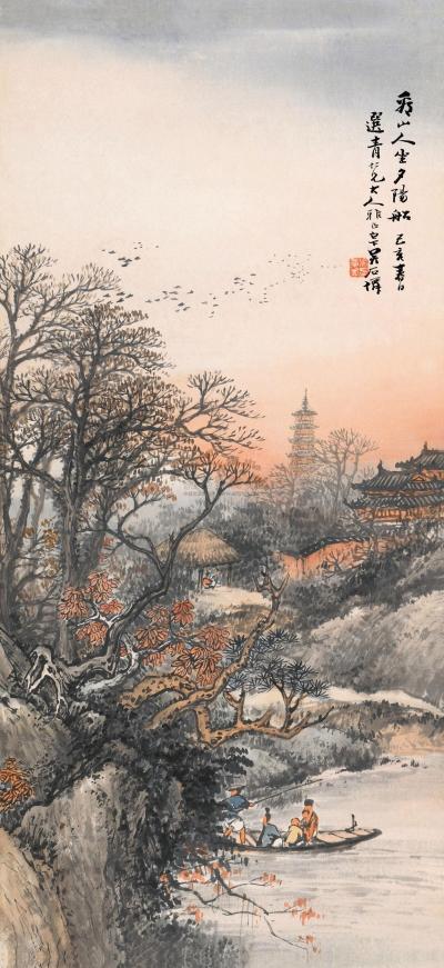 吴石仙 己亥（1899）年作 晚山艇舟 立轴