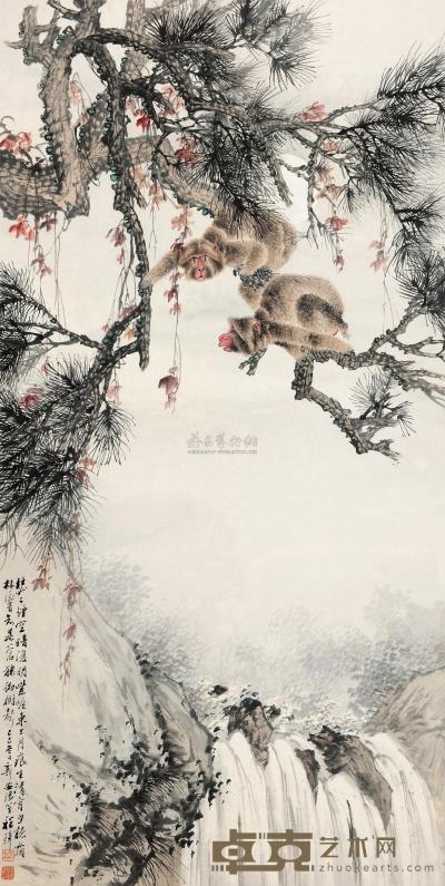 程璋 己巳（1929）年作 松猿图 立轴 131×66cm