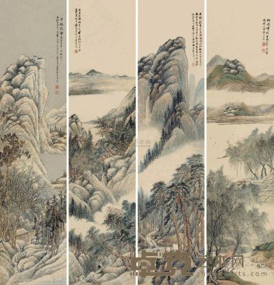 吴榖祥 癸未（1883）年作 四时山水 （四幅） 屏轴 136×32cm×4