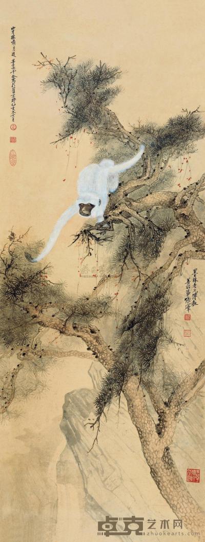 张善孖 张大千 乙亥（1935）年作 穿林啸月 立轴 108.5×42.5cm