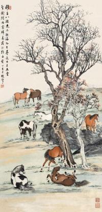 赵敬予 丁亥（1947）年作 八骏图 立轴