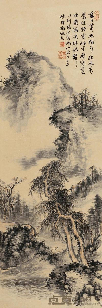 冯超然 丁亥（1947）年作 秋风落照 立轴 100×34cm