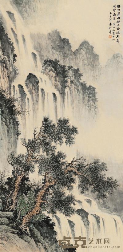 袁松年 辛卯（1951）年作 骤雨飞瀑 镜片 132×65.5cm