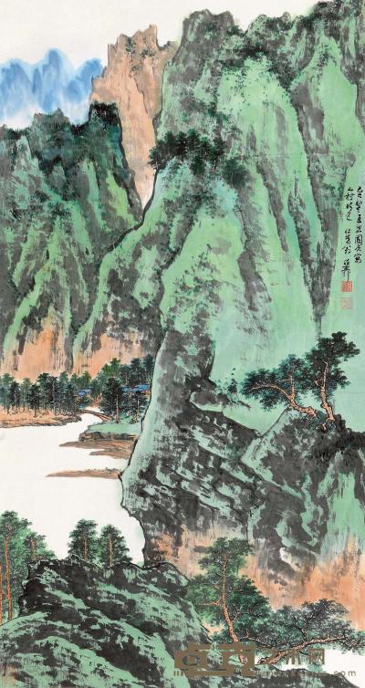 谢稚柳 己巳（1989）年作 山村晴色 立轴 126×67.5cm