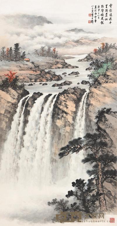 黄君璧 庚申（1980）年作 苍松临瀑 立轴 133×68.5cm