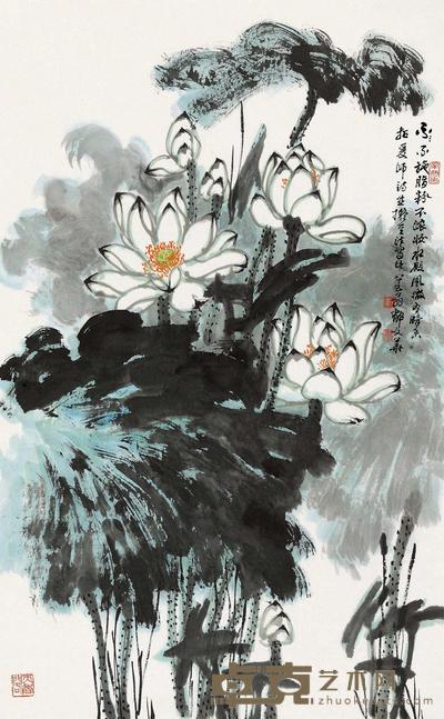 郁文华 2005年作 水殿暗香 镜片 96×59.5cm