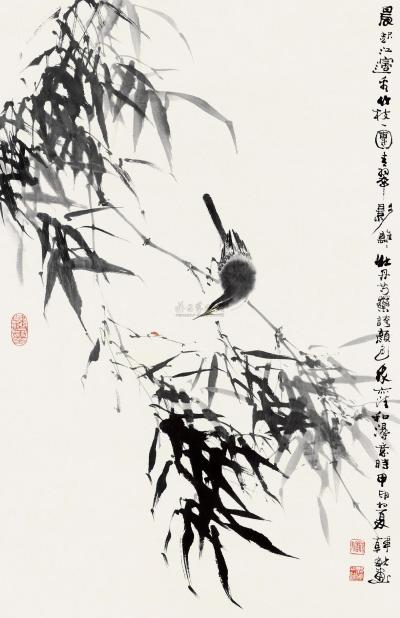 韩敏 甲申（2004）年作 清风水鸟 镜框