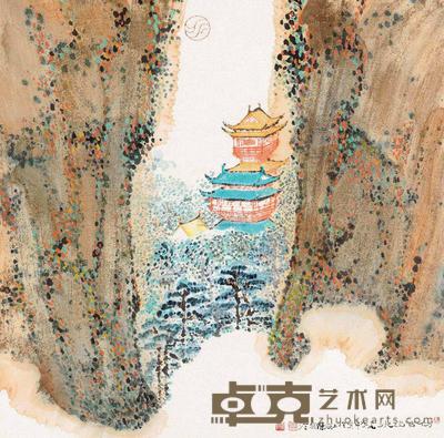 陈家泠 1991年作 山林古寺 镜框 69×69cm