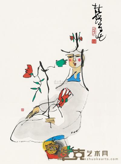 张桂铭 少女图 镜片 67×50cm