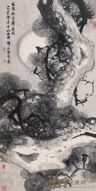韩天衡 丁卯（1987）年作 高枝栖禽 立轴 130×67cm